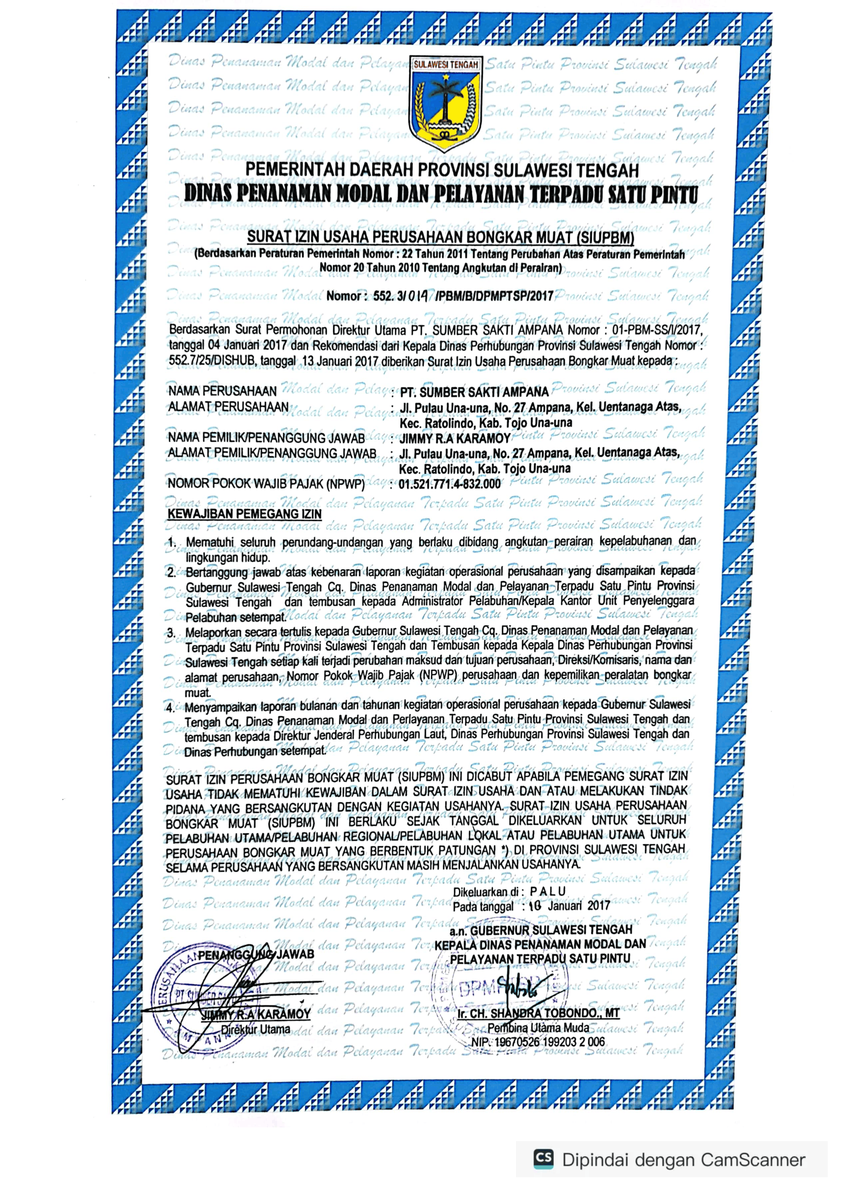 SIUPBM PT. Sumber Sakti Ampana